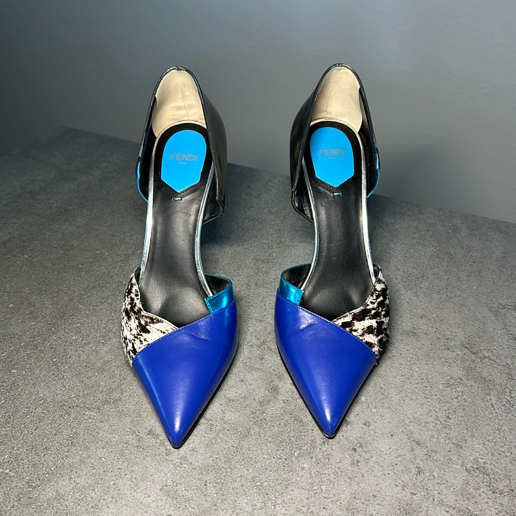 Fendi Leather Animal-Print D'orsay Pumps